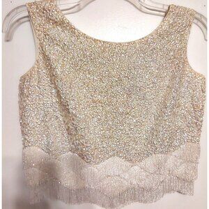 Vintage Lins Small Heavily Beaded Sequined Top, Sleeveless, Zip, Hong Kong READ